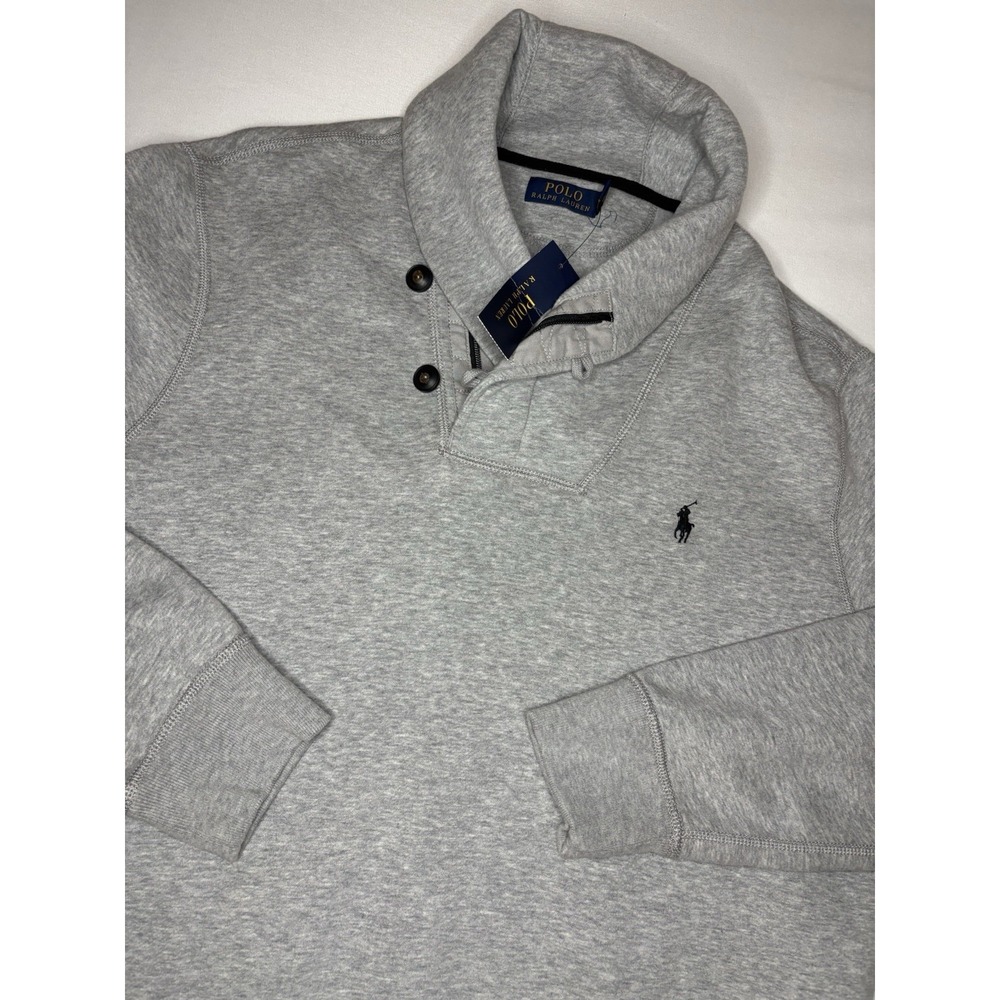 POLO RALPH LAUREN Men's XL Luxury Jersey Shawl Collar Pullover Pony Gray NWT